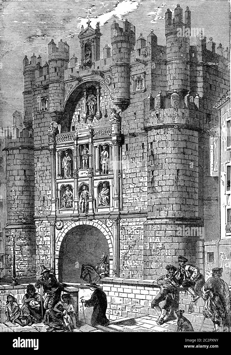 Gate St. Mary in Burgos, vintage engraved illustration. Industrial encyclopedia E.-O. Lami - 1875. Stock Photo