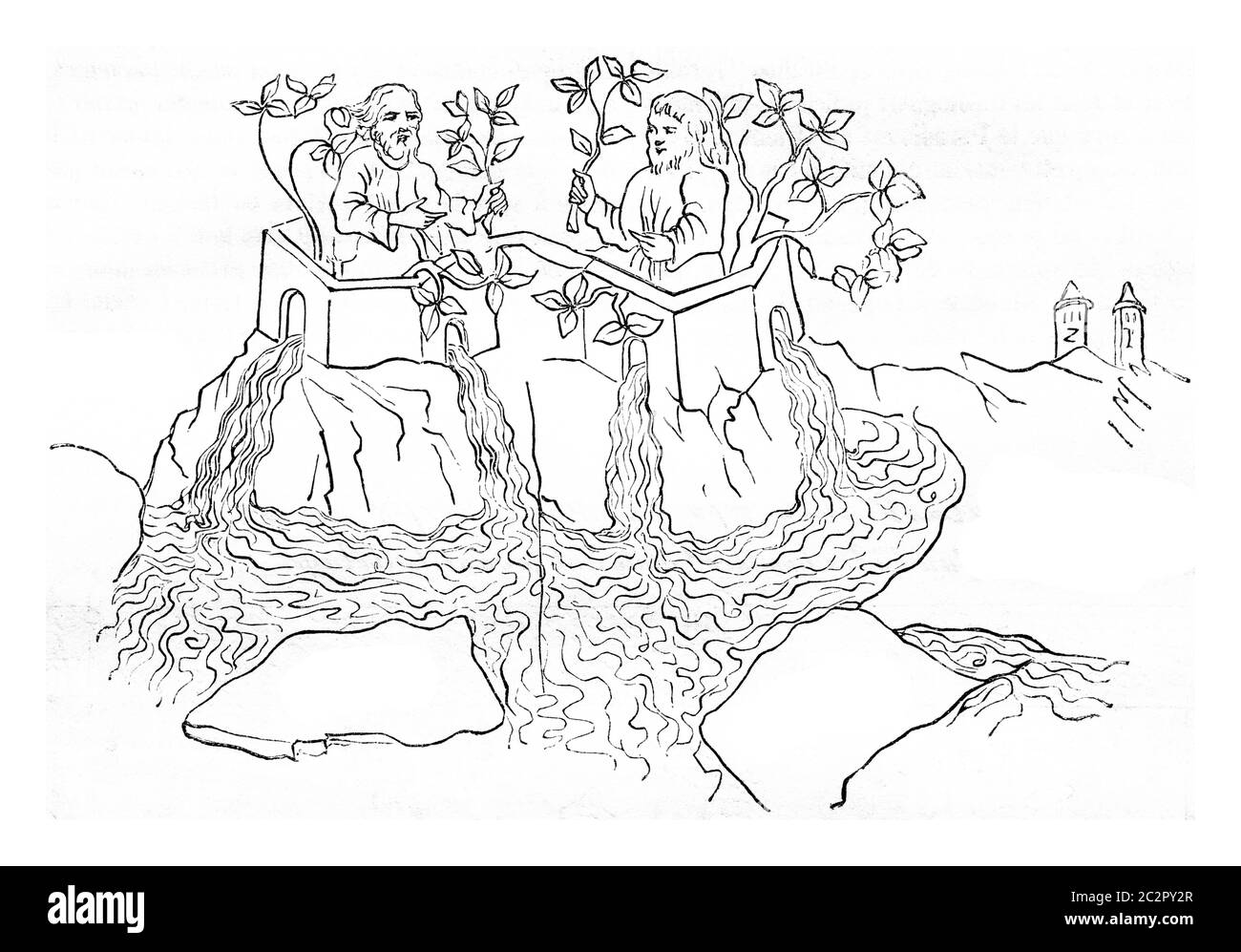 The four rivers of Eden, vintage engraved illustration. Magasin ...