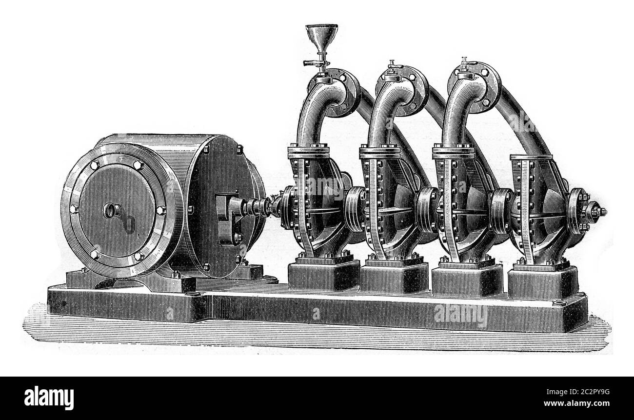Group of four conjugates pumps, Dumont system, actuated by an electric
