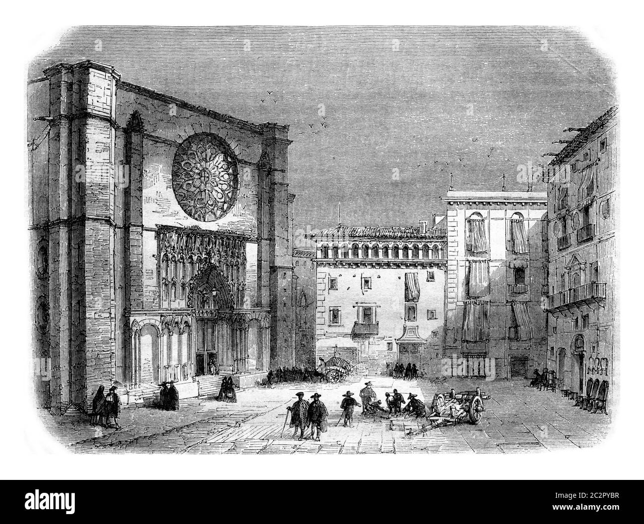 Church of Santa Maria del Pi, vintage engraved illustration. Magasin Pittoresque 1857. Stock Photo