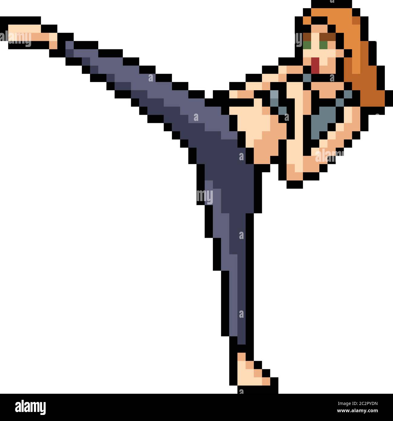 vector pixel art martial artist isolated cartoon Stock Vector