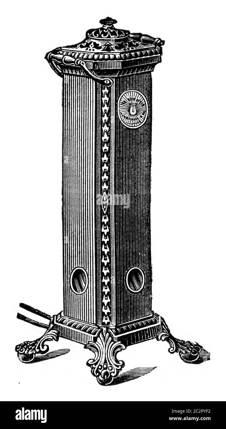 Burning stove, vintage engraved illustration. Industrial encyclopedia E.-O. Lami - 1875. Stock Photo