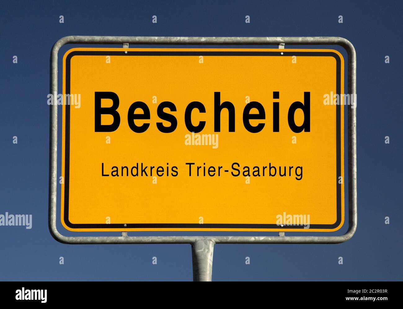 city entrance sign from Bescheid, municipality in the district of Trier-Saarburg, Germany, Europe Stock Photo
