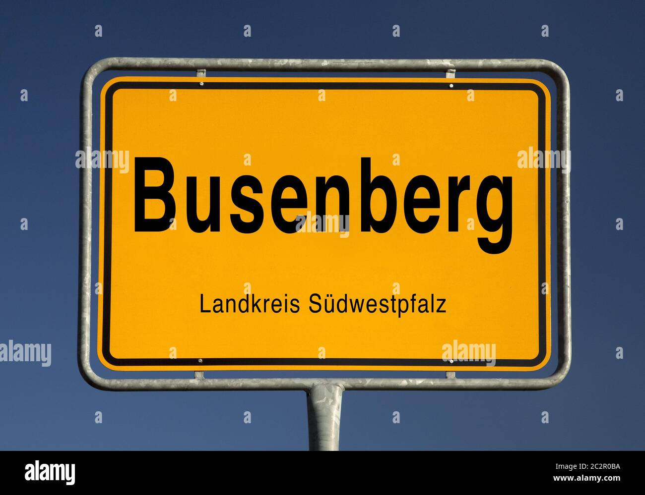 Entrance sign of Busenberg, district of Suedwestpfalz, Rhineland-Palatinate, Germany, Europe Stock Photo