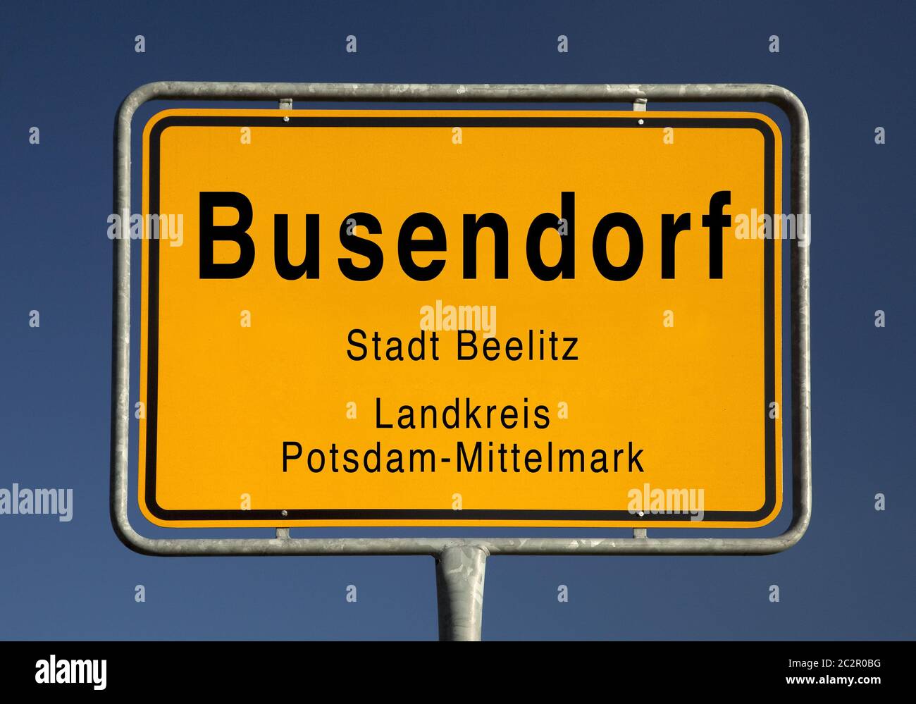 Entrance sign of Busendorf, Beelitz, district of Potsdam-Mittelmark, Brandenburg, Germany, Europe Stock Photo