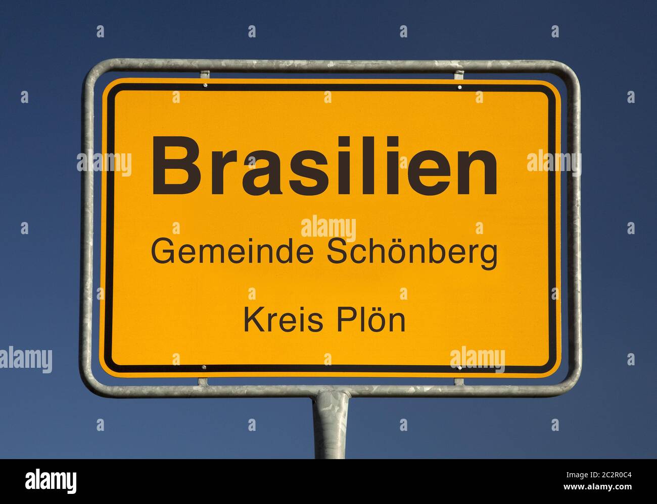 City limits sign, Brasilien or Brazil, Schönberg, Plön district, Schleswig-Holstein, Germany, Europe Stock Photo
