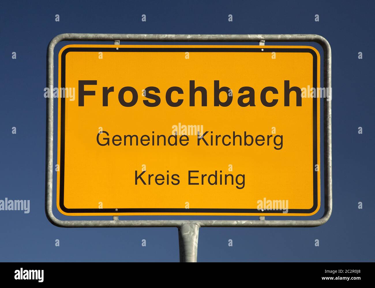 town entrance sign Froschbach, a part of the municipality Kirchberg in the district Erding, Germany Stock Photo