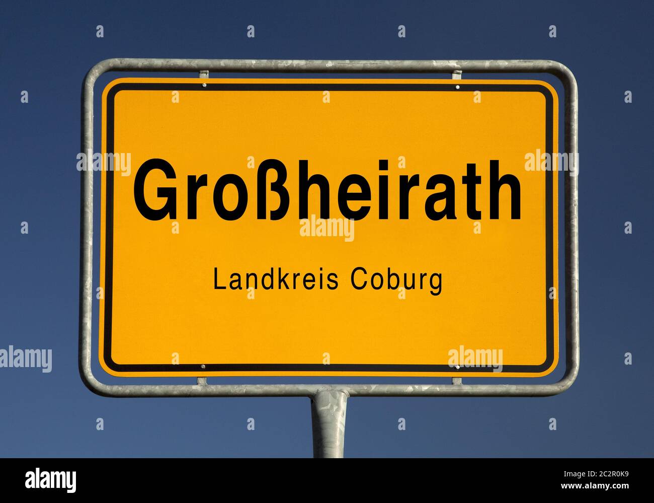 Town entrance sign of Grossheirath, municipality in the district of Coburg, Bavaria, Germany, Europe Stock Photo