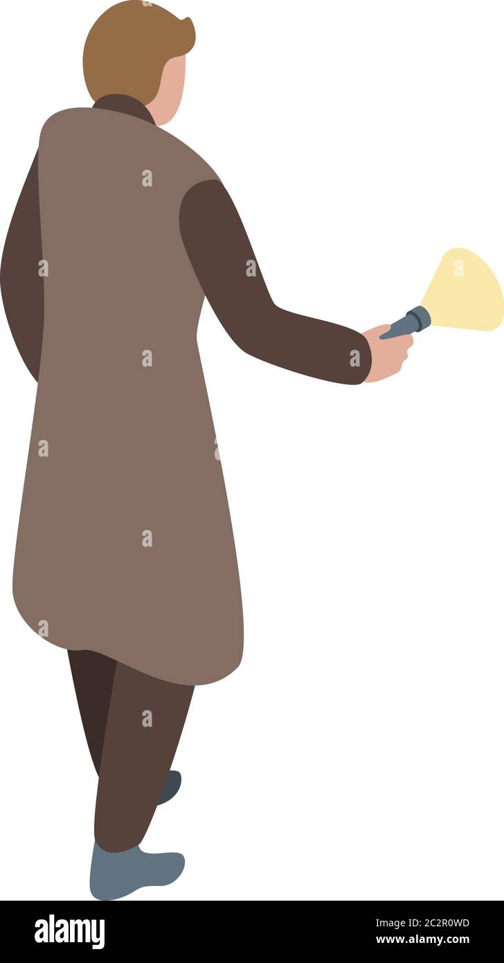 Investigator with flashlight icon, isometric style Stock Vector