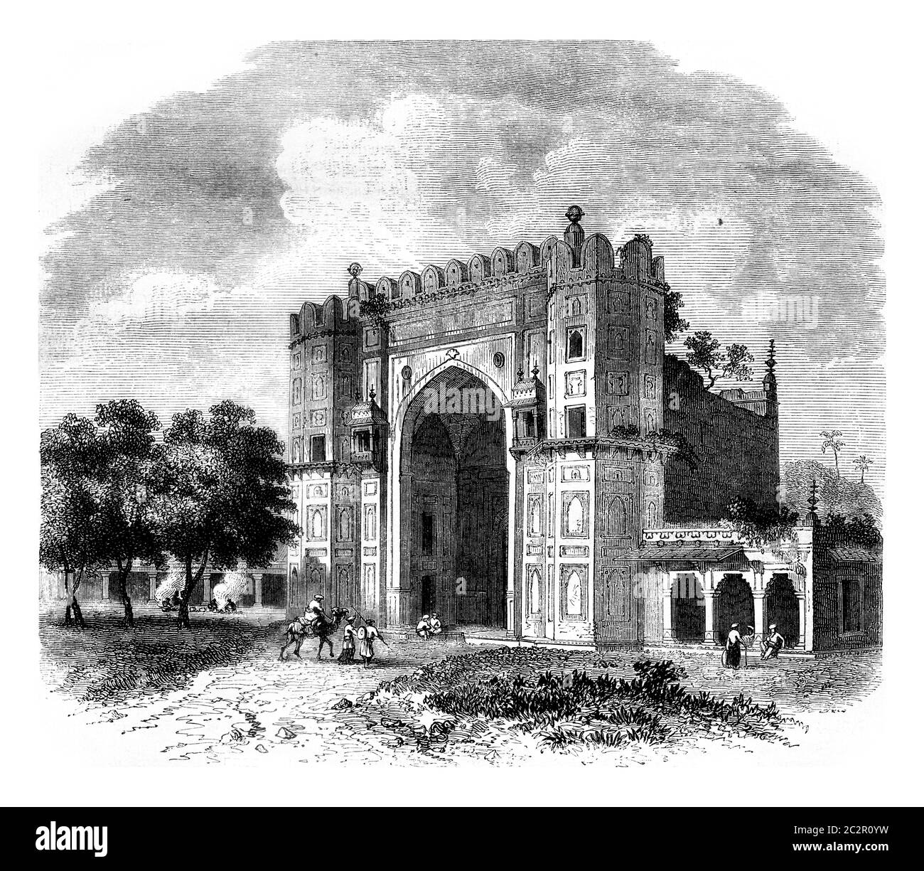View in the gardens of Sultan Khosrou, in Allahabad, vintage engraved illustration. Magasin Pittoresque 1858. Stock Photo