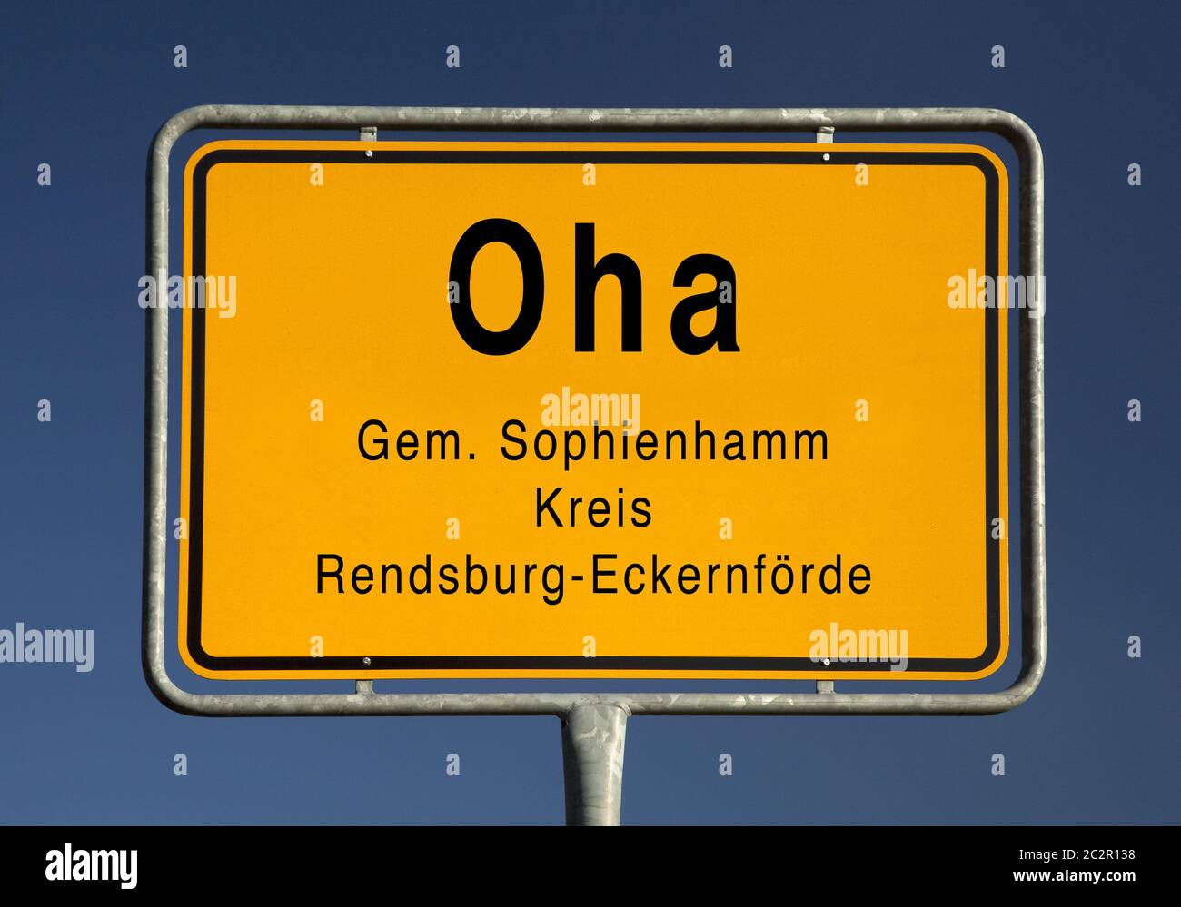 City limits sign of Oha, district of the municipality Sophienhamm, Rendsburg-Eckernförde, Germany Stock Photo