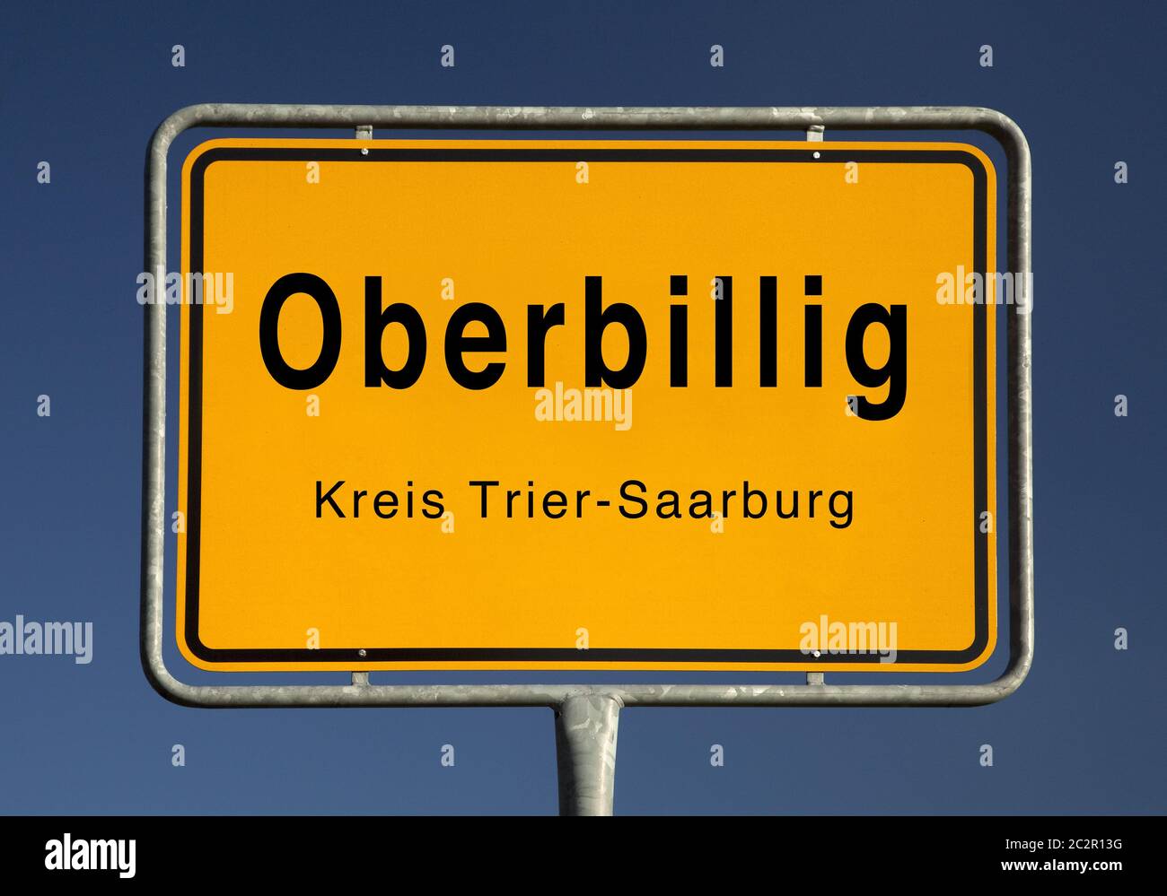 town entrance sign of Oberbillig, district Trier-Saarburg, Rhineland-Palatinate, Germany, Europe Stock Photo