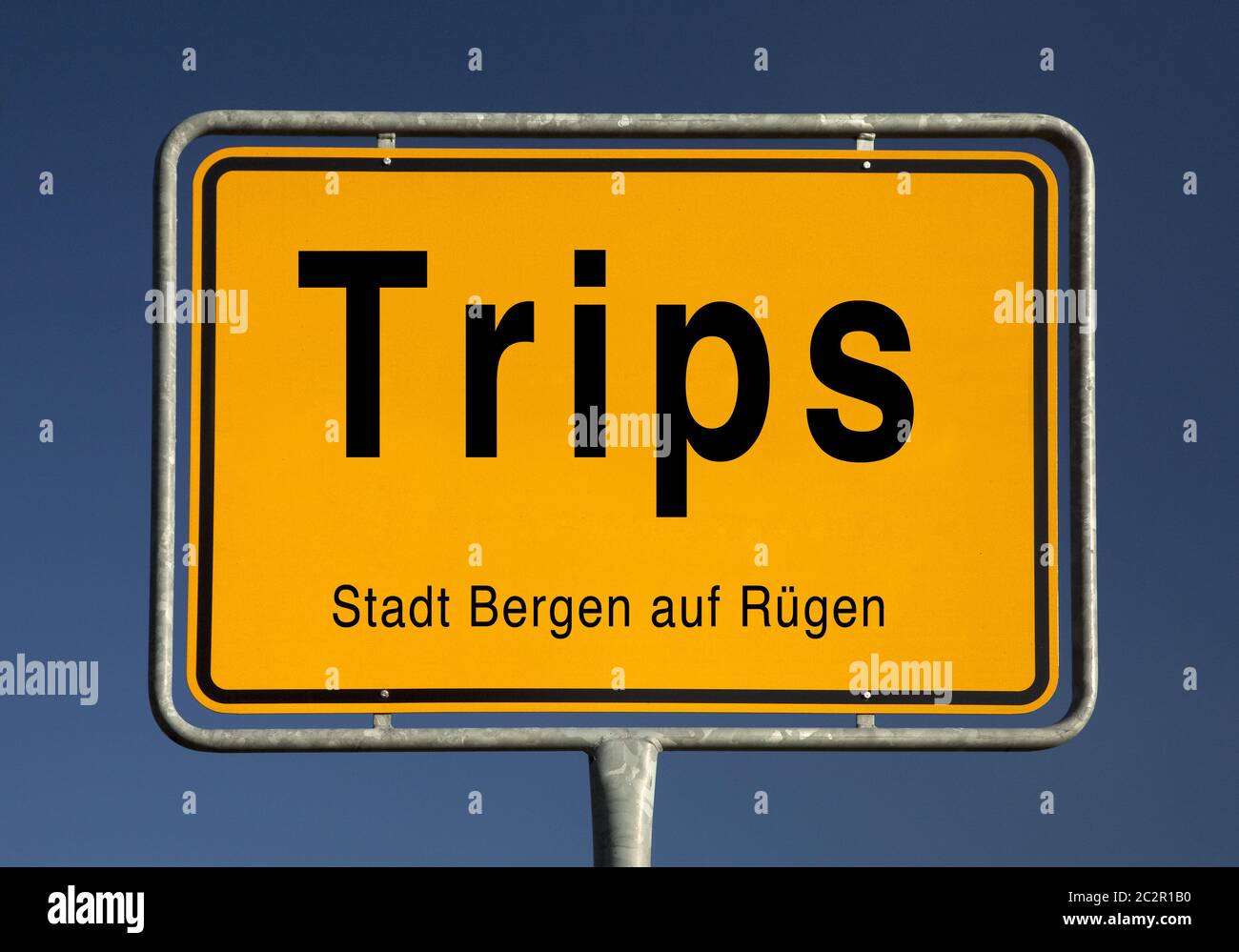 Town entrance sign of Trips, part of the city of Bergen on Ruegen, Mecklenburg-Vorpommern, Germany Stock Photo