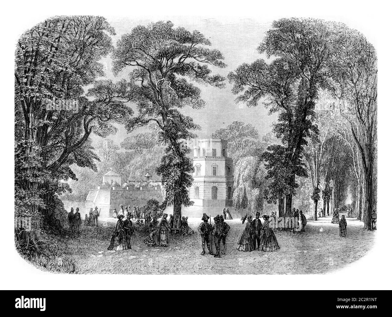 A View from the Gardens of Caserta, vintage engraved illustration. Magasin Pittoresque 1861. Stock Photo