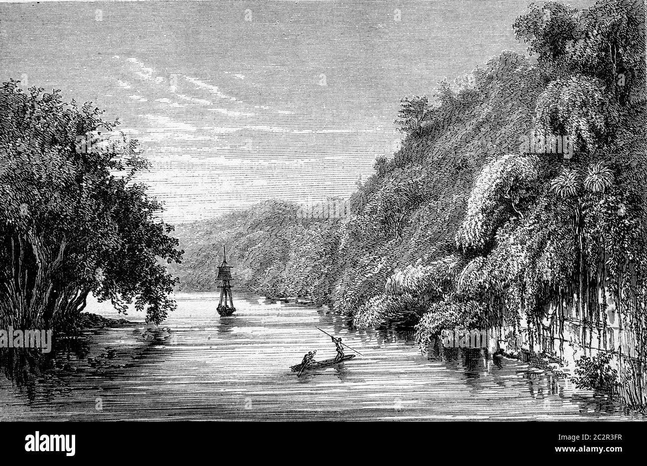 Republic of Guatemala, Dulce River, vintage engraved illustration. Magasin Pittoresque 1867. Stock Photo