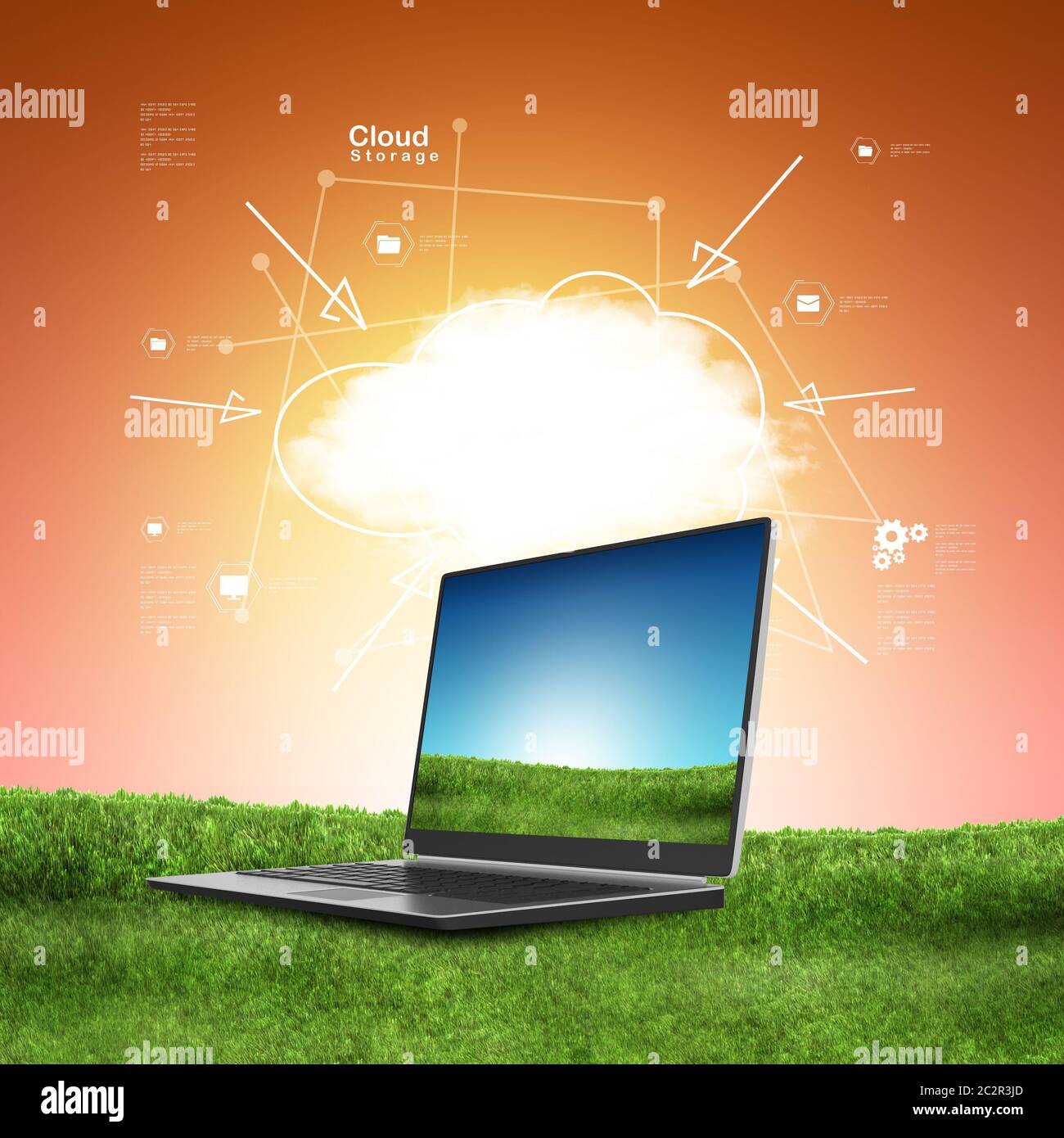 laptop and concept of cloud computing. Stock Photo