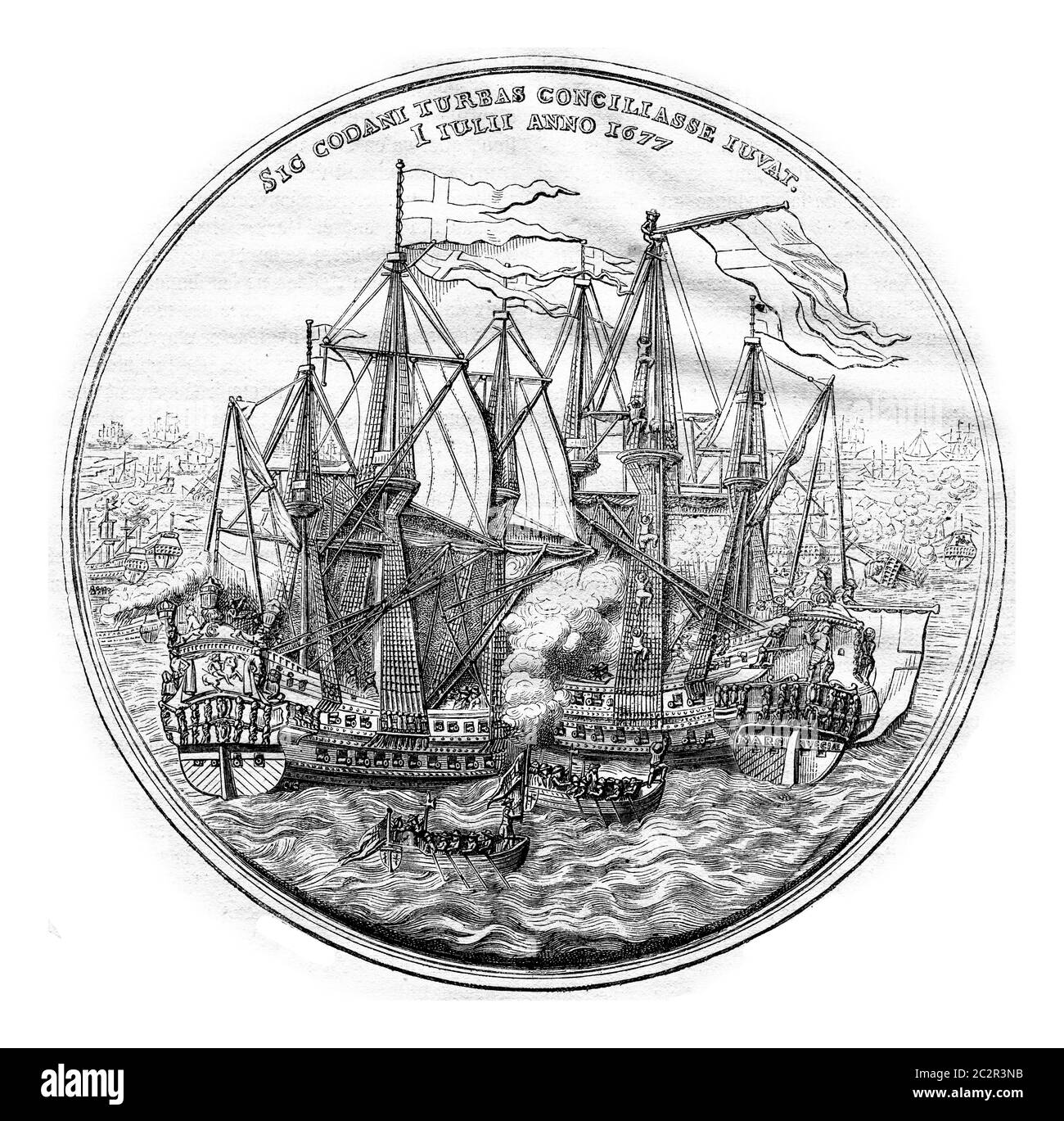 Cabinet of medals, Commemorative Medal (silver) of the Danish naval victories in 1677, vintage engraved illustration. Magasin Pittoresque 1867. Stock Photo