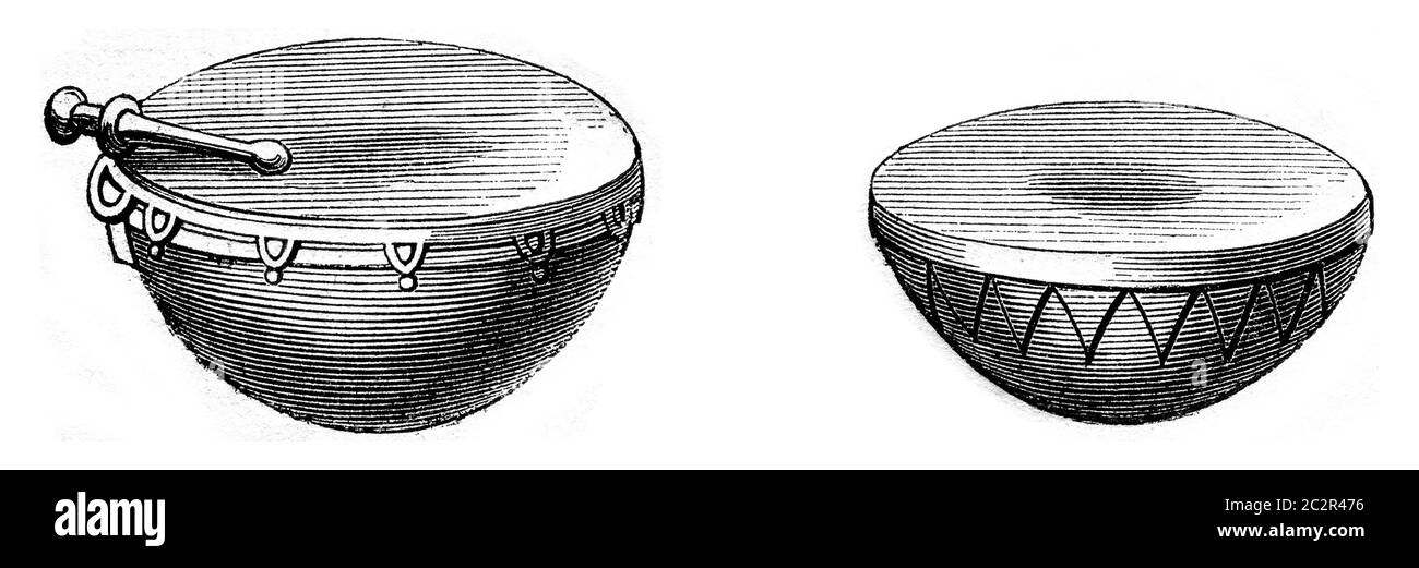 Ancient timpani for dance, Ancient timpani for war, vintage engraved