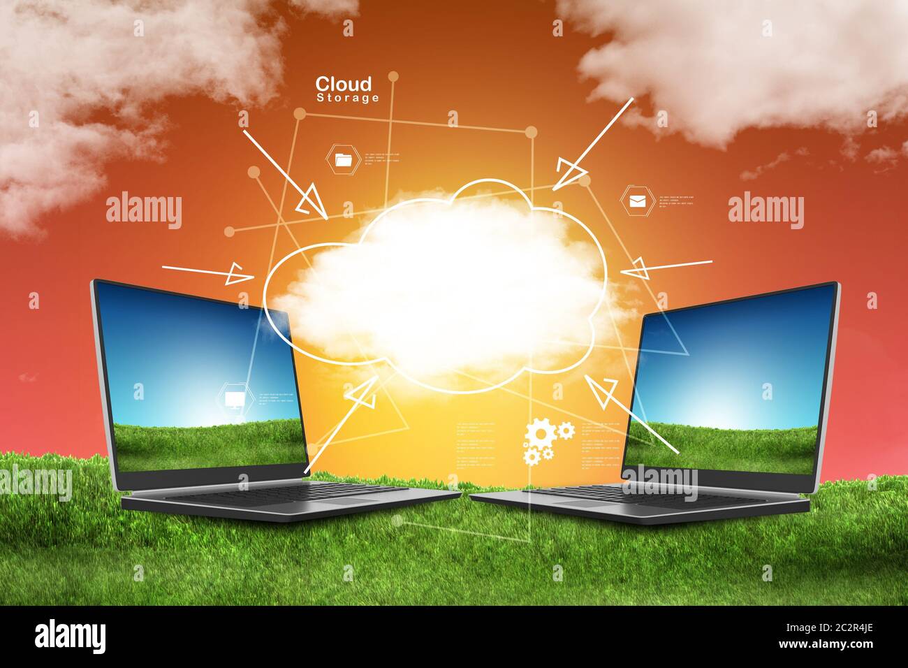 laptop and concept of cloud computing. Stock Photo