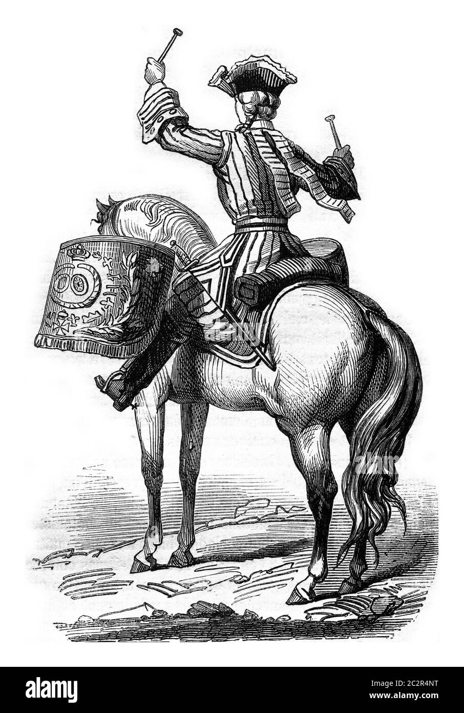 Timpanist General of the cavalry colonel in 1724, vintage engraved