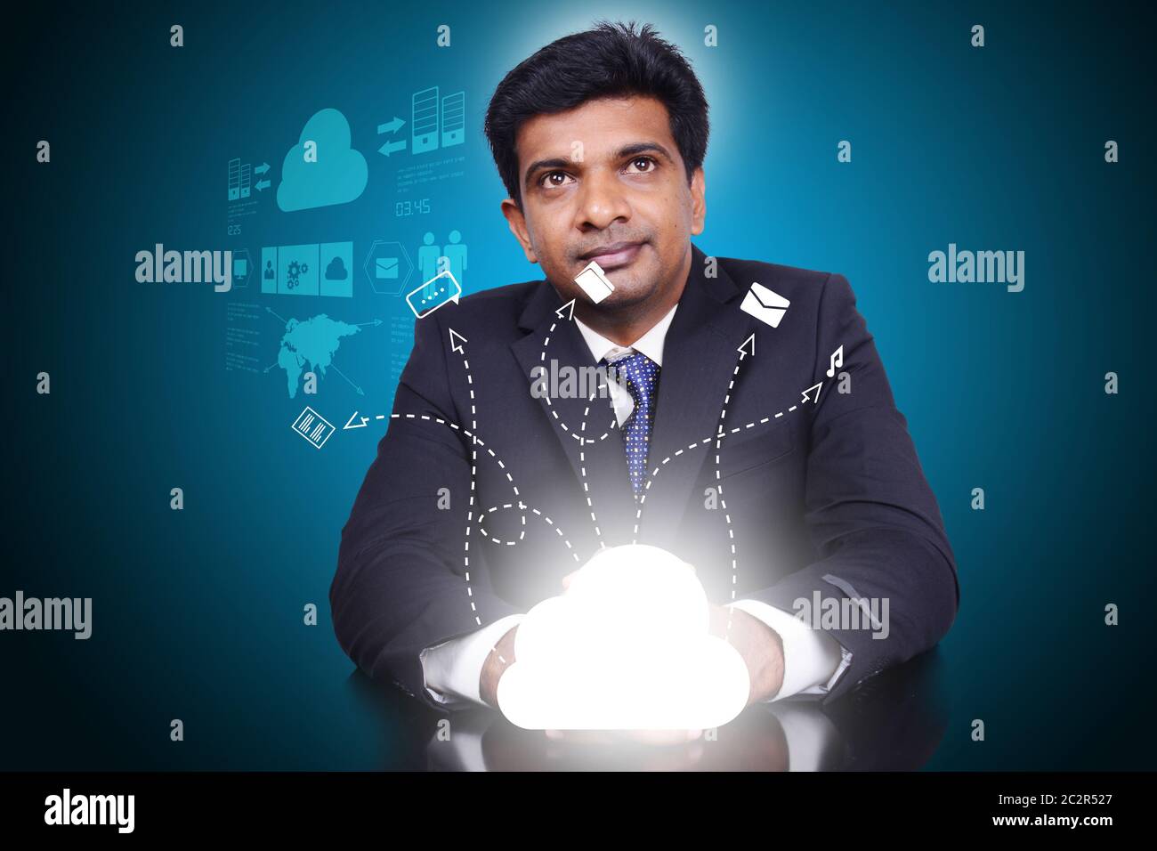 Business man showing concept of cloud computing. Stock Photo