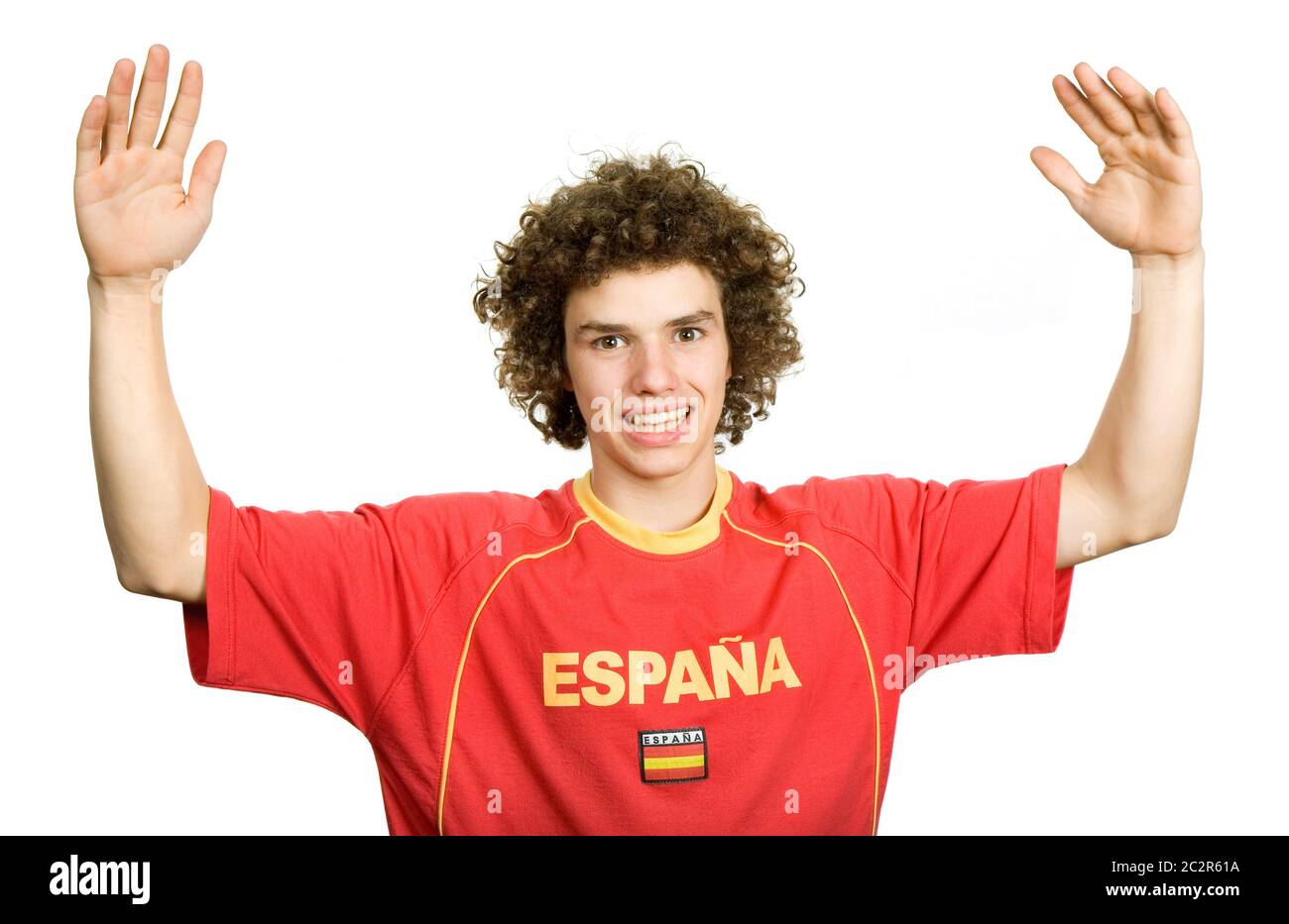 Spanish young boy supporter, isolated on white Stock Photo Alamy