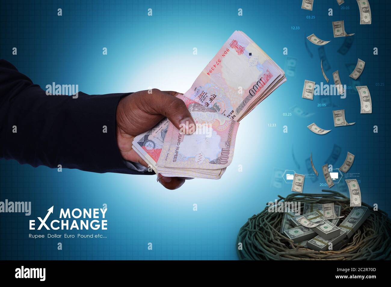 man hand with currency notes Stock Photo
