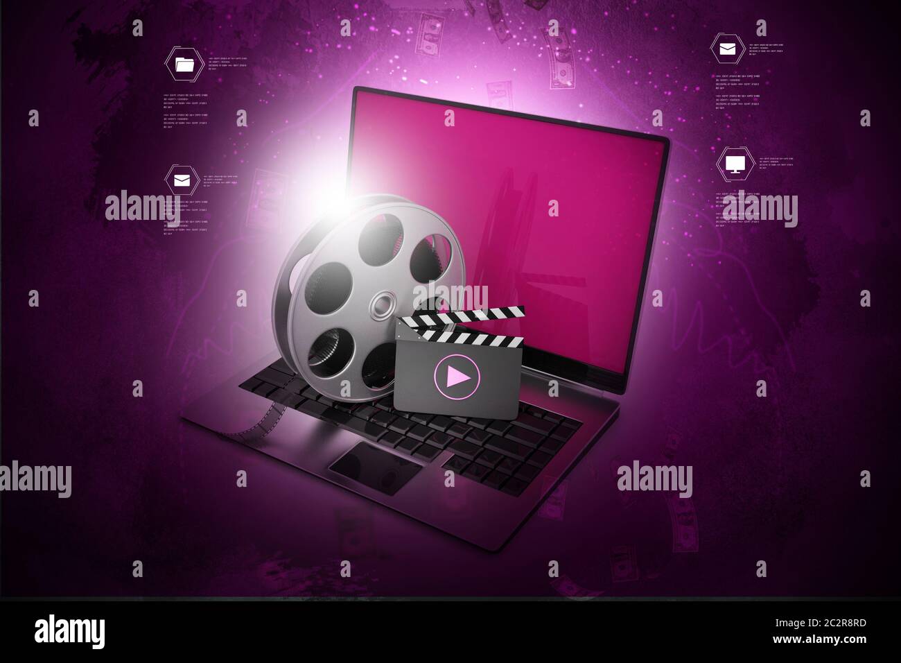 Laptop with reel Stock Photo Alamy