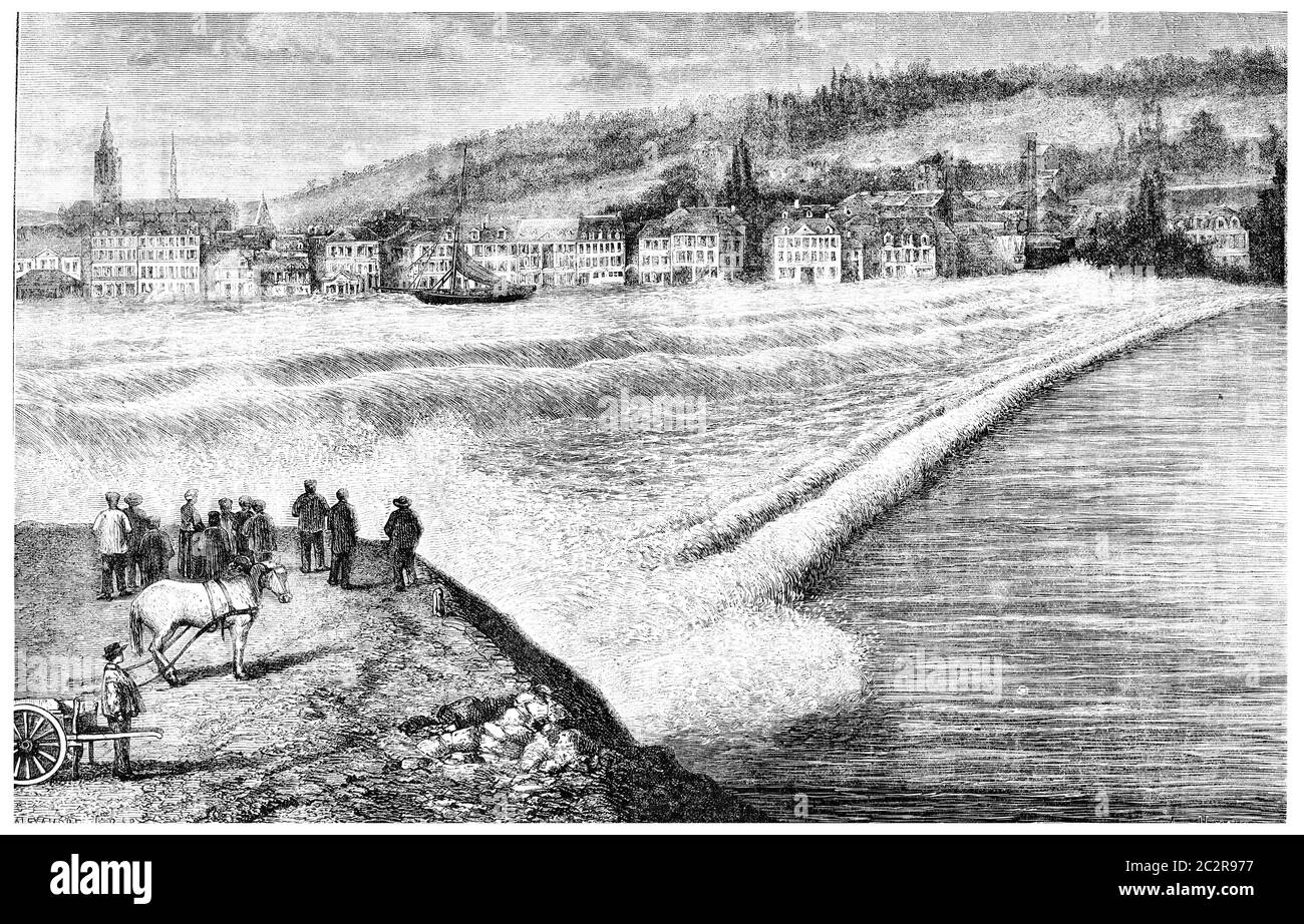 The bar of the Seine, vintage engraved illustration. Magasin Pittoresque 1875. Stock Photo