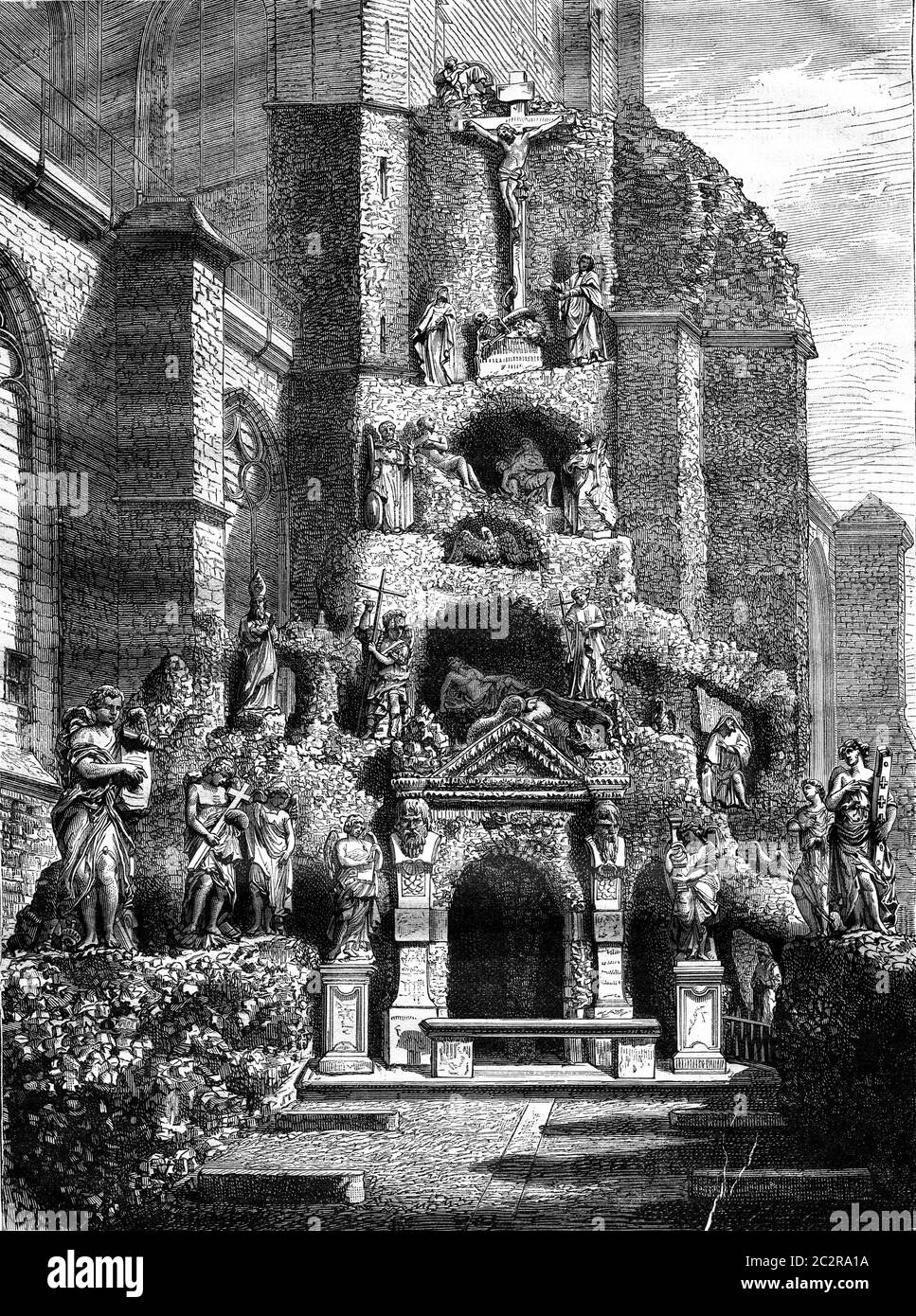 Calvary Church of St. Paul in Antwerp, vintage engraved illustration. Magasin Pittoresque 1876. Stock Photo