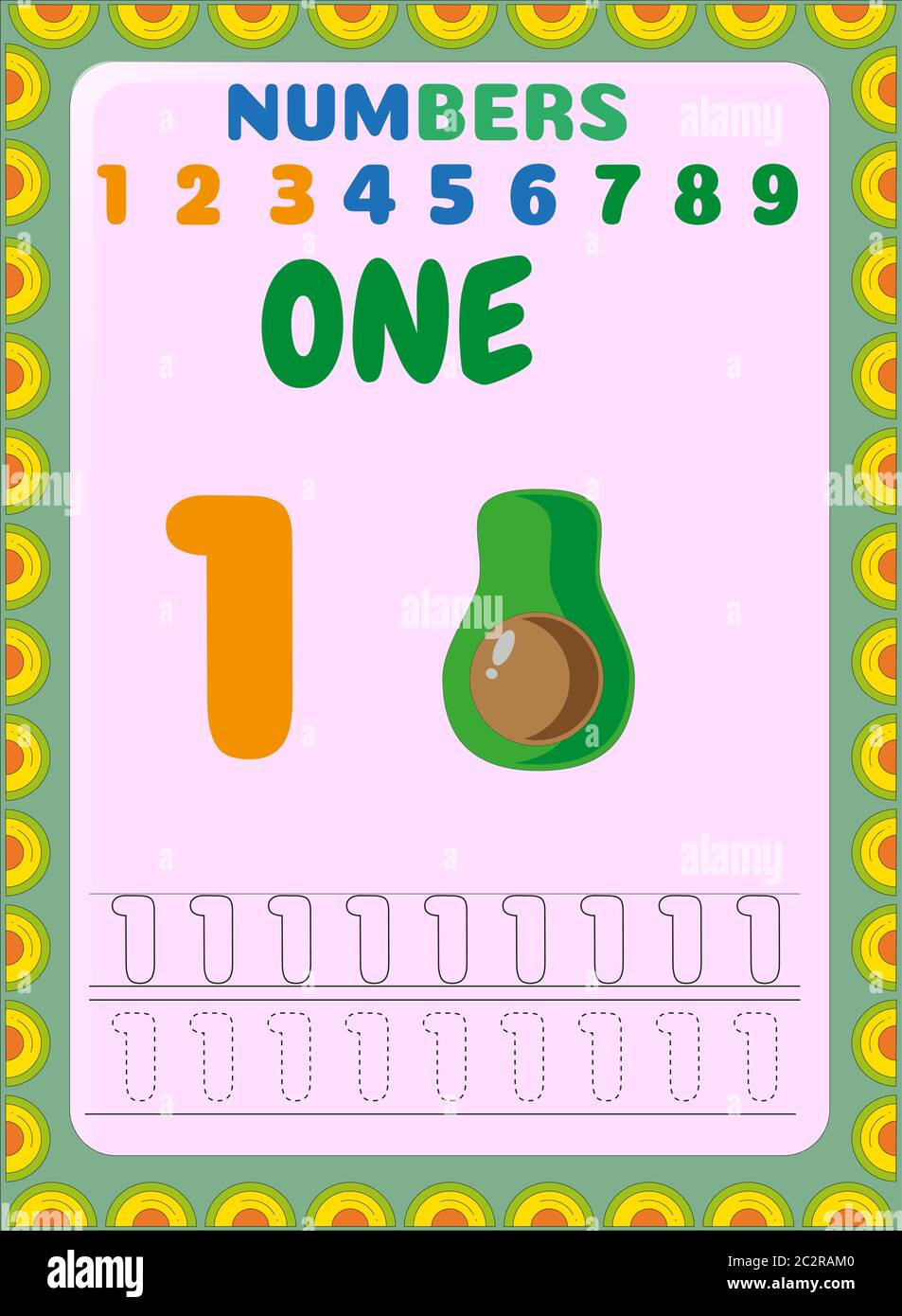 Preschool and toddler math with half avocado fruit design Stock Vector ...