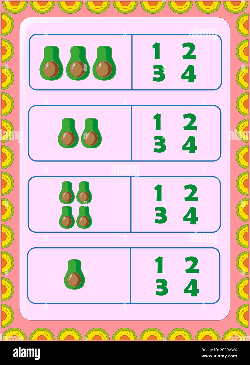 Preschool and toddler math with half avocado fruit design Stock Vector ...