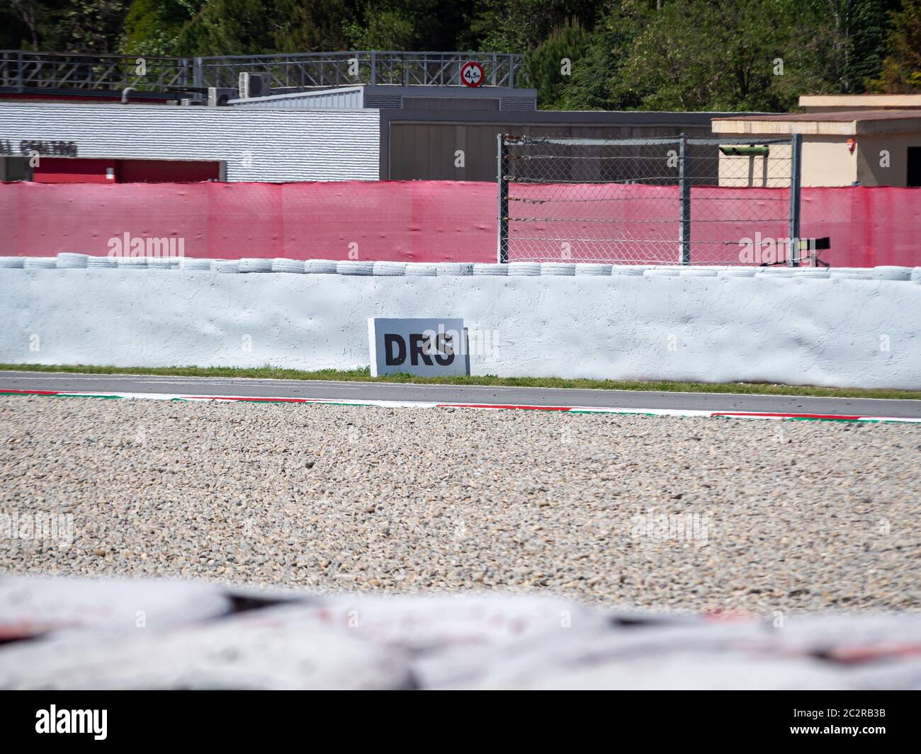 DRS (Drag reduction system) activation zone sign at a real Formula 1 GP racetrack Stock Photo