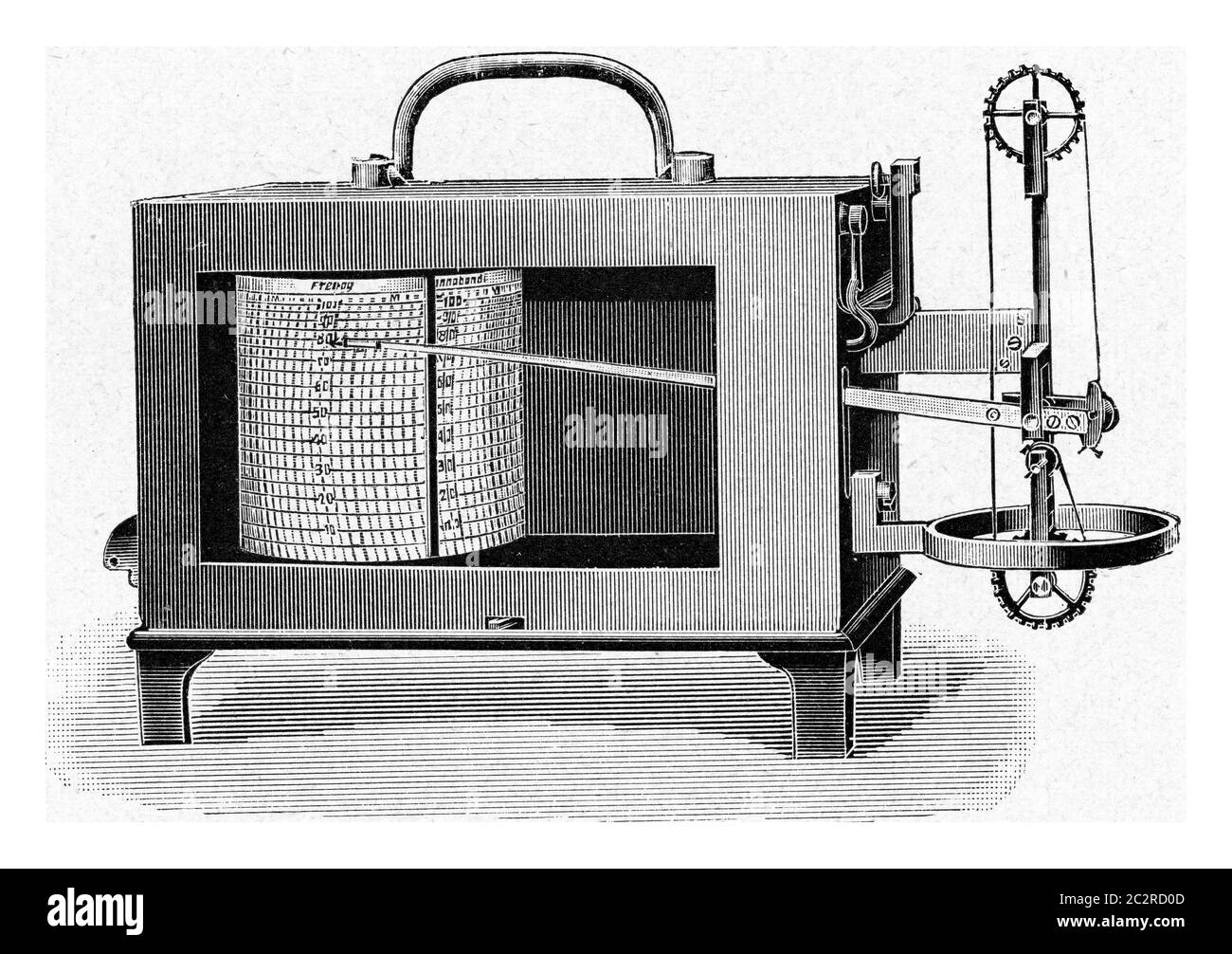 Fuess recorder hygrometer, vintage engraved illustration. From the Universe and Humanity, 1910. Stock Photo