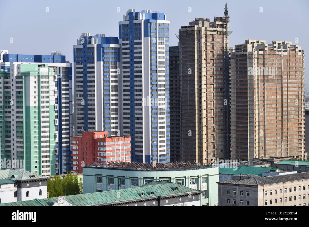 The construction of new residential complexes in in Pyongyang, capital