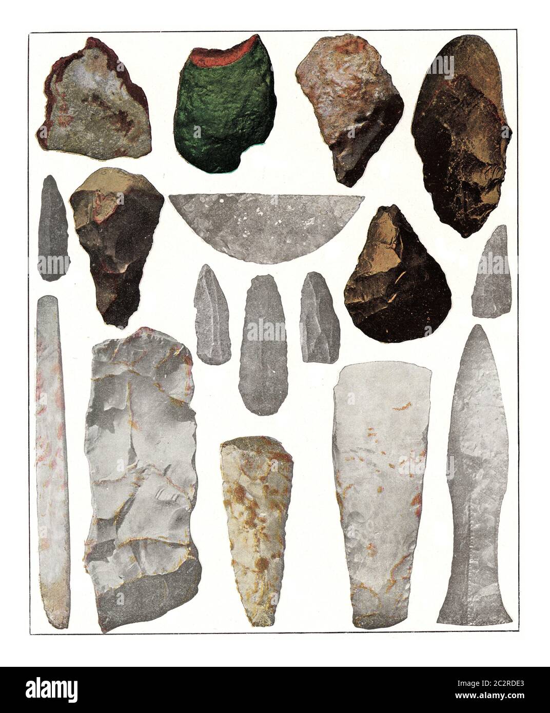 Praistoric Instruments Flint instruments of different prehistoric periods, vintage engraved ...