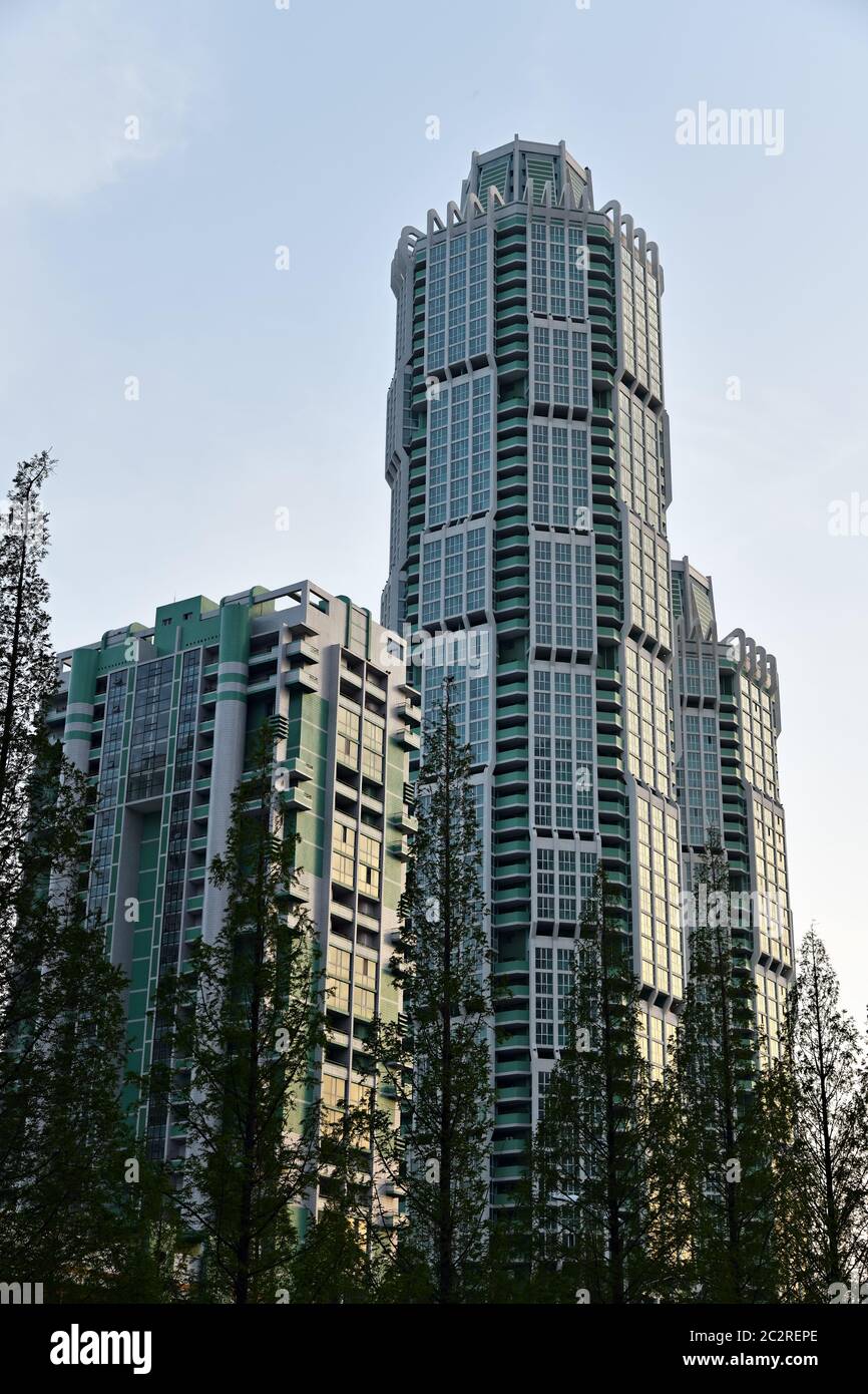 Skyscraper in the new residential complex in the street Ryomyong shown ...