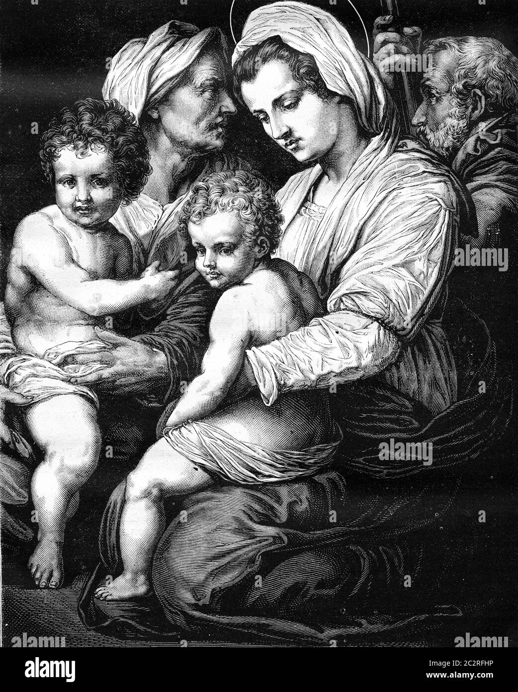 Holy Family by Andrea del Sarto, in the Louvre Museum, vintage engraved ...