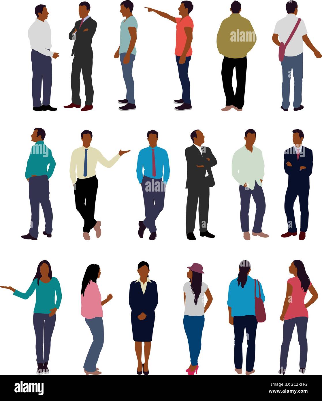 Faceless standing people vector illustration set (black people) Stock Vector