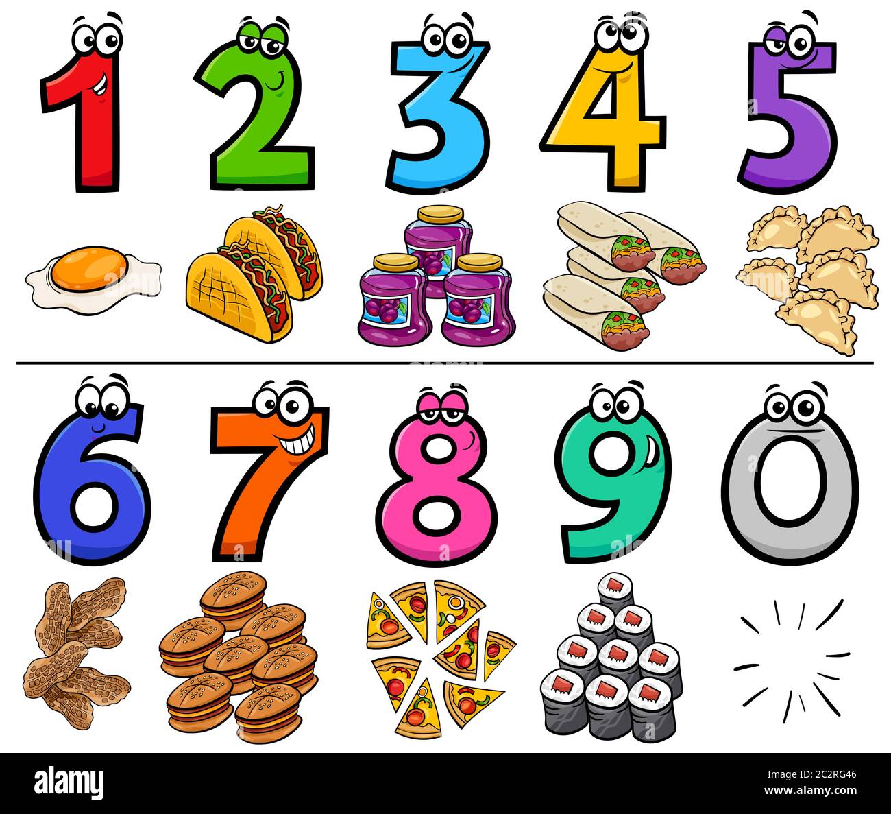 educational cartoon numbers set with food objects Stock Photo Alamy