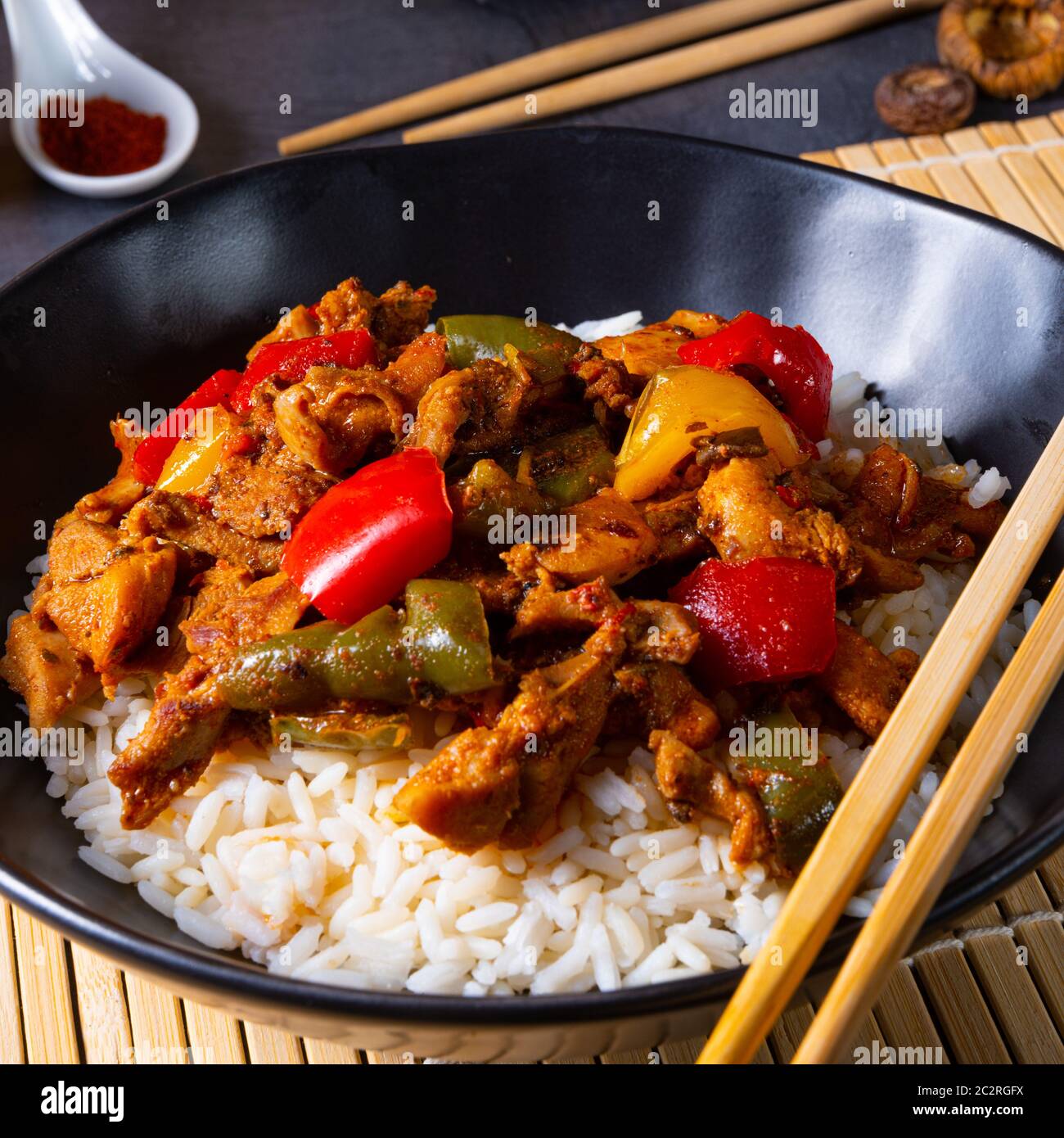 Hot roasted chicken with rice and vegetables Stock Photo - Alamy