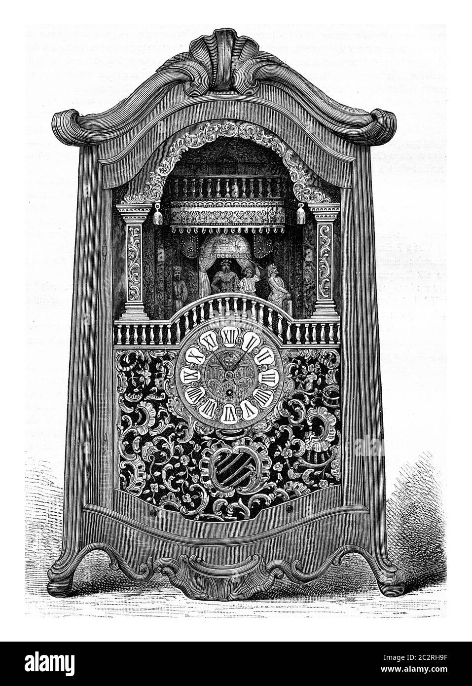 Pendulum music and characters from the beginning of the eighteenth century, vintage engraved illustration. Magasin Pittoresque (1882). Stock Photo