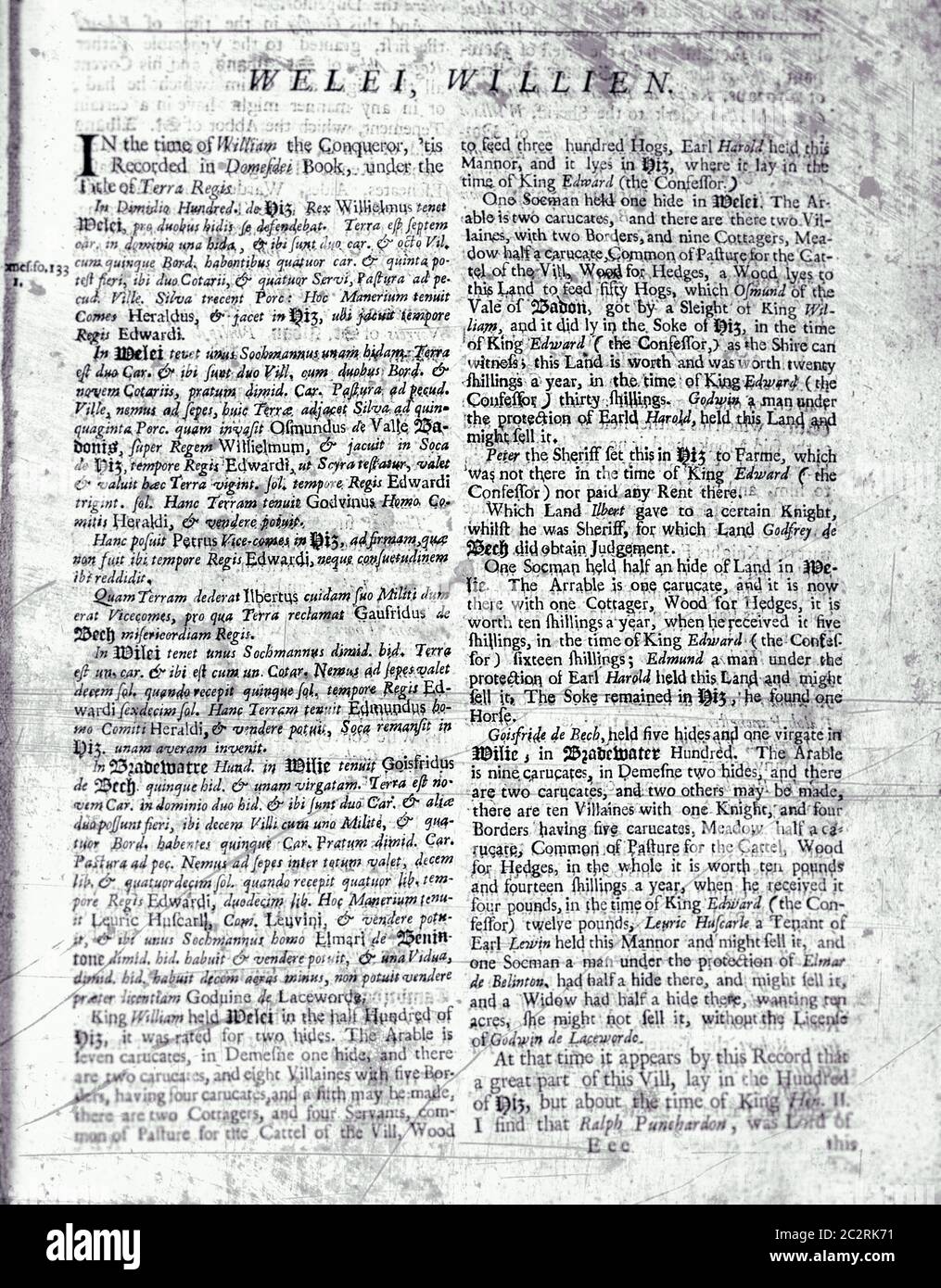 Pages from book on Hertfordshire 1700 Stock Photo