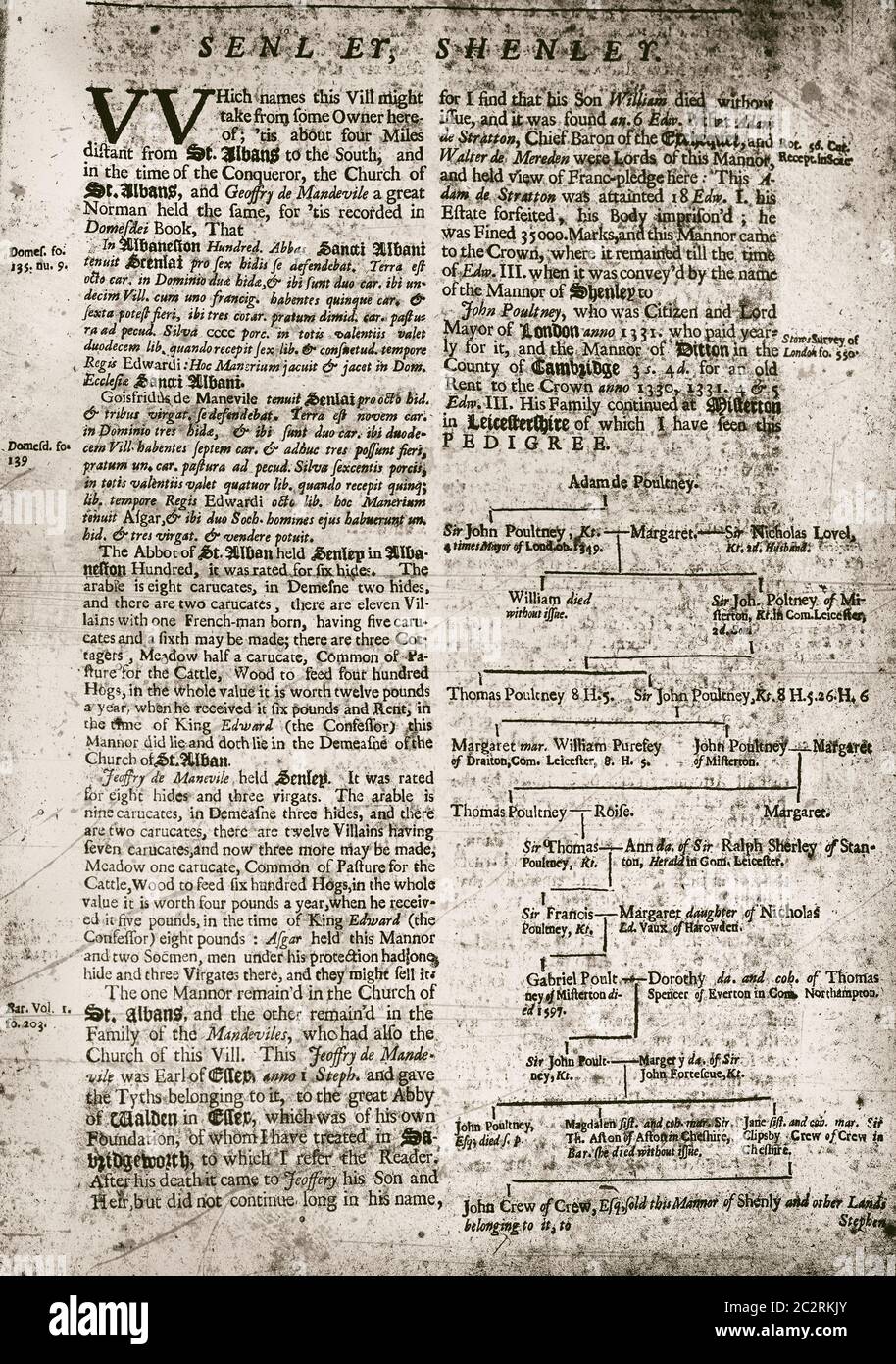 Pages from book on Hertfordshire 1700 Stock Photo