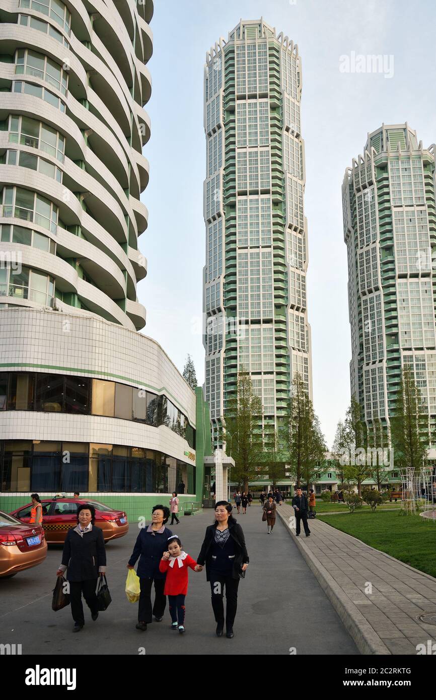 Pyongyang Riverside Home Pyongyang, North Korea - April 29, 2019: People return home after work ...