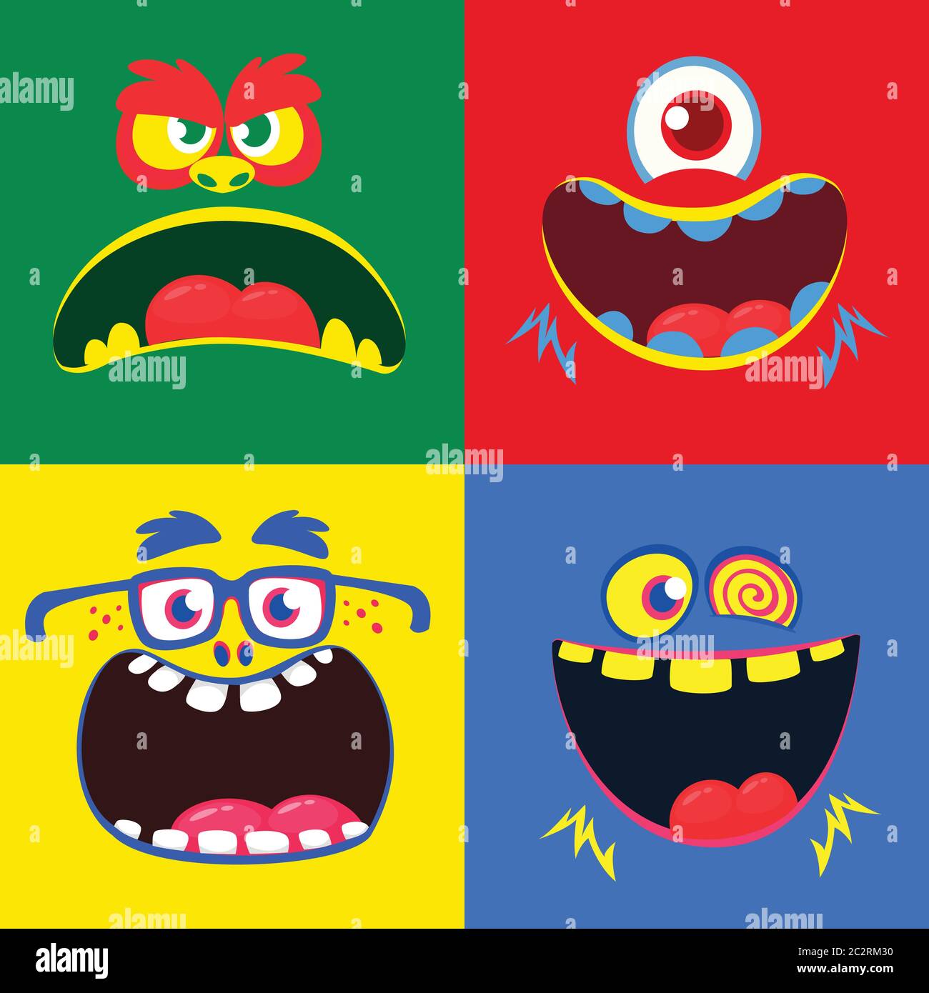 Cartoon Monster Faces Set Vector Set Of Four Halloween Monster Faces With Different Expressions 8472