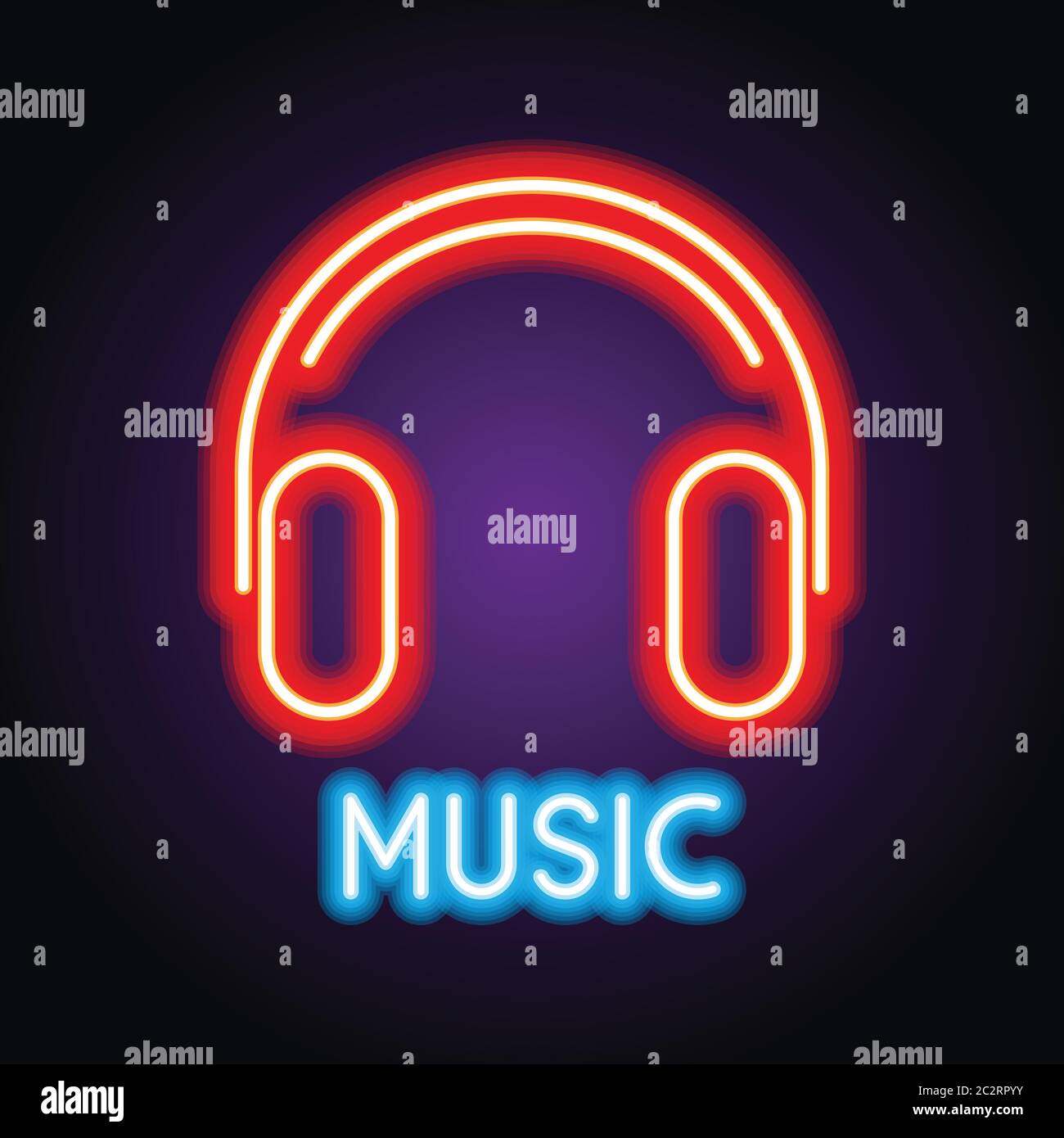 music logo with neon sign effect for world music day. vector illustration Stock Vector