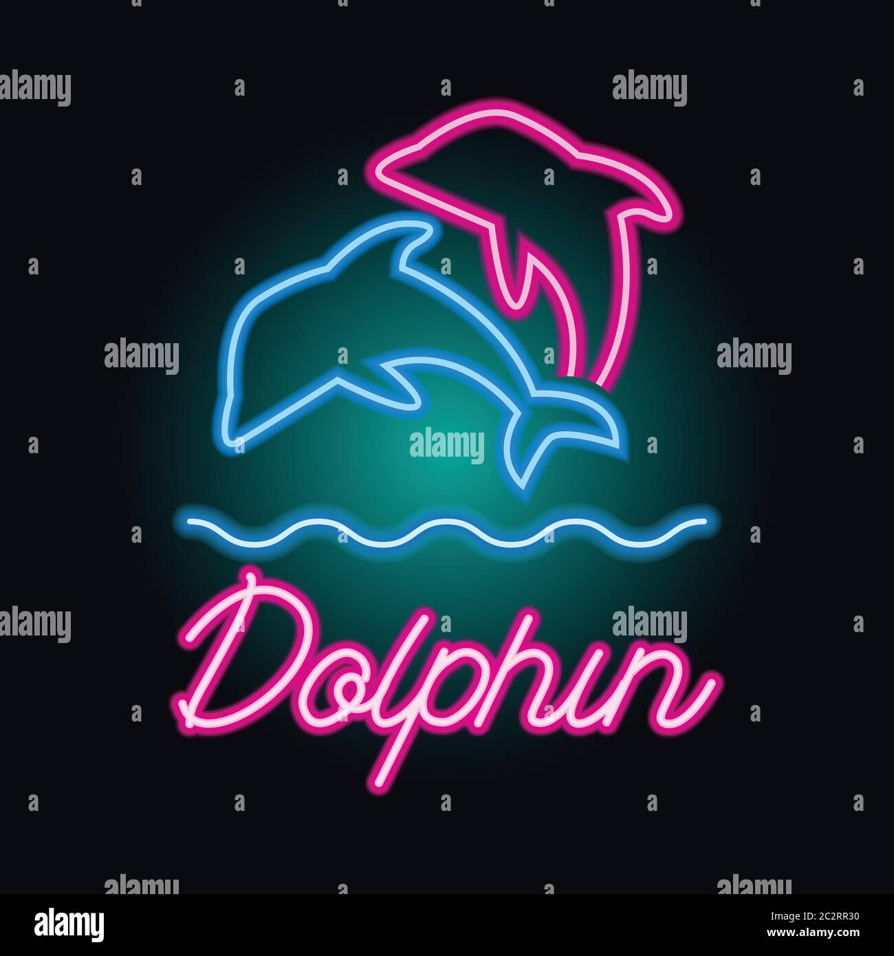 dolphin logo with neon sign effect. vector illustration Stock Vector