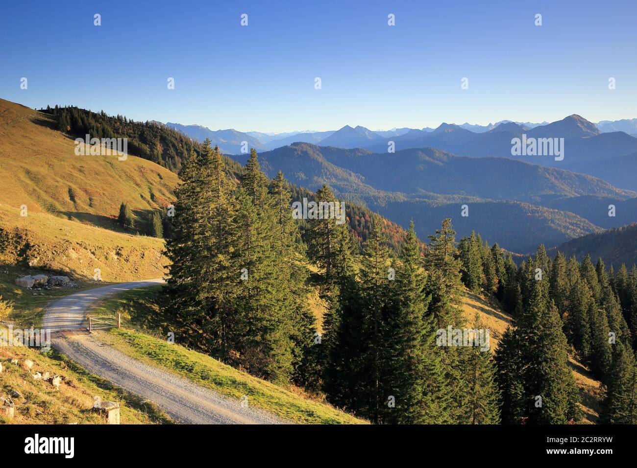 little road in the mountains at evening Stock Photo