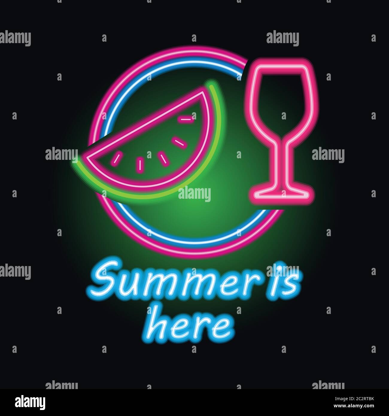 hello summer logo with neon sign effect. vector illustration Stock Vector